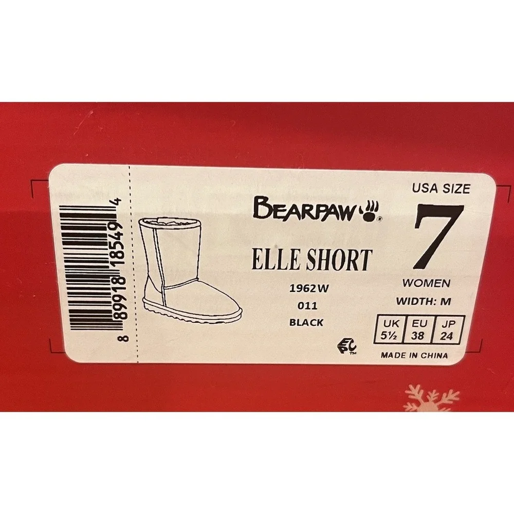NEW Bearpaw Elle Short 1962W Black Suede Sheepskin Boots Women's Size 7 NWT Box